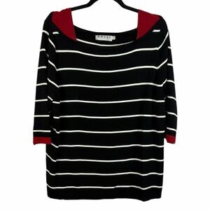 Rossi Classic Striped 3/4 Sleeve Boat Neck Nylon Blend Knit Top XL Black White